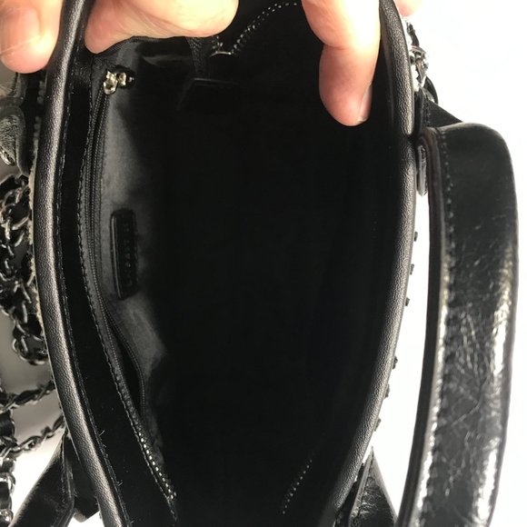 NWOT Le'Festin Black and White Textured Handbag with Silver Chain Shoulder Strap - Picture 6 of 6